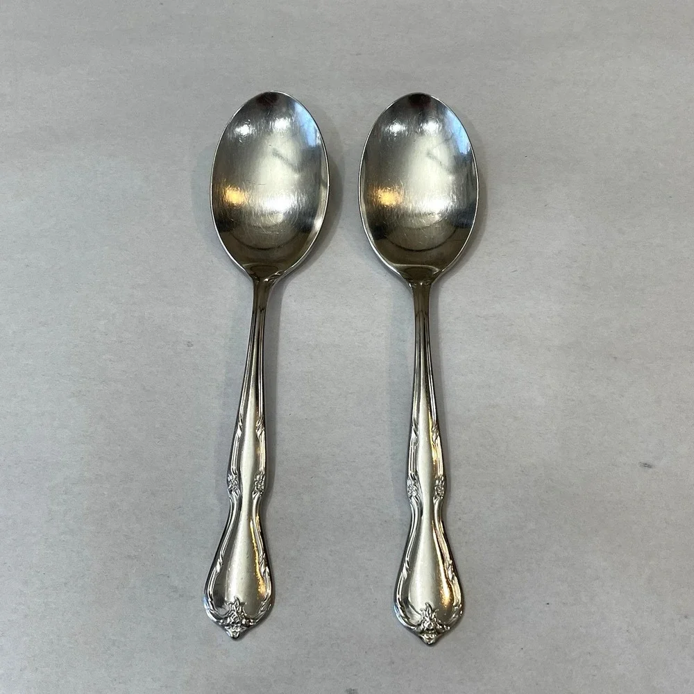 2 Insico International Silver Stainless Serving Spoon Victorian Charm Embassador